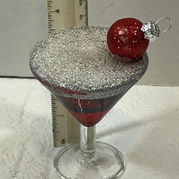 VTG Christmas Martini Glitter Glass/Plastic Ornament w/Red Bulb on Top 4.5" Tall - Picture 7 of 10